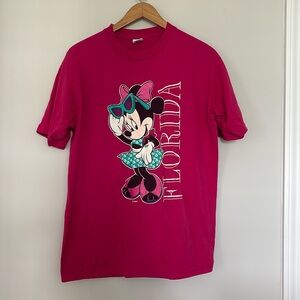 Vintage 80s Walt Disney T-shirt Minnie Mouse Florida Womens L Pink USA
